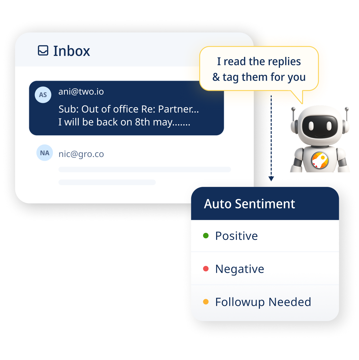 Shared team inbox with sentiment analysis, lead assignment & snooze functionality for streamlined collaboration.