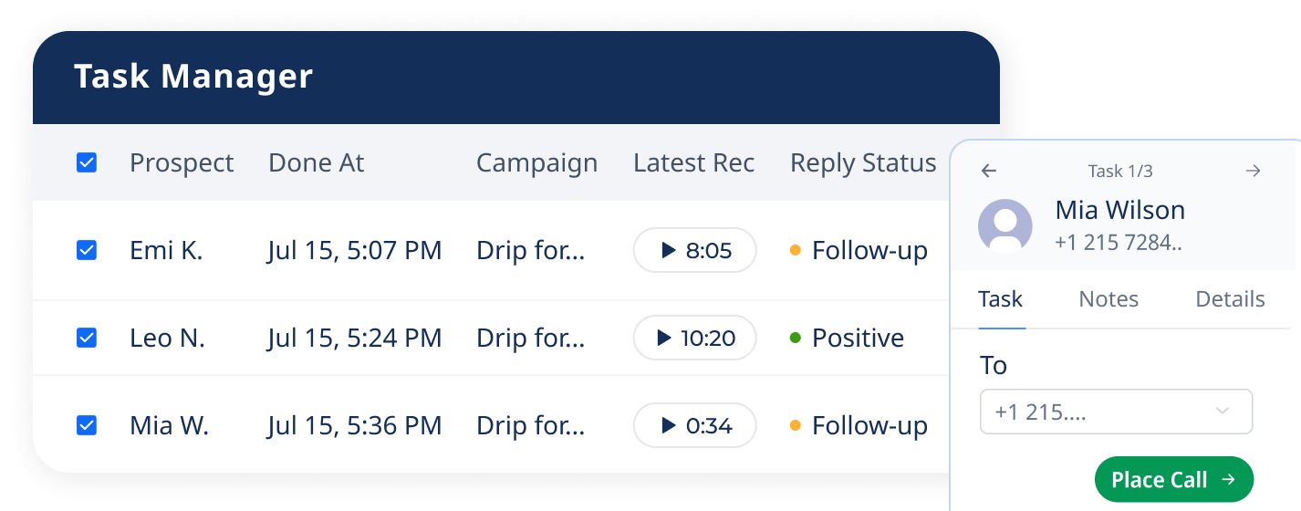 Calling task manager dashboard