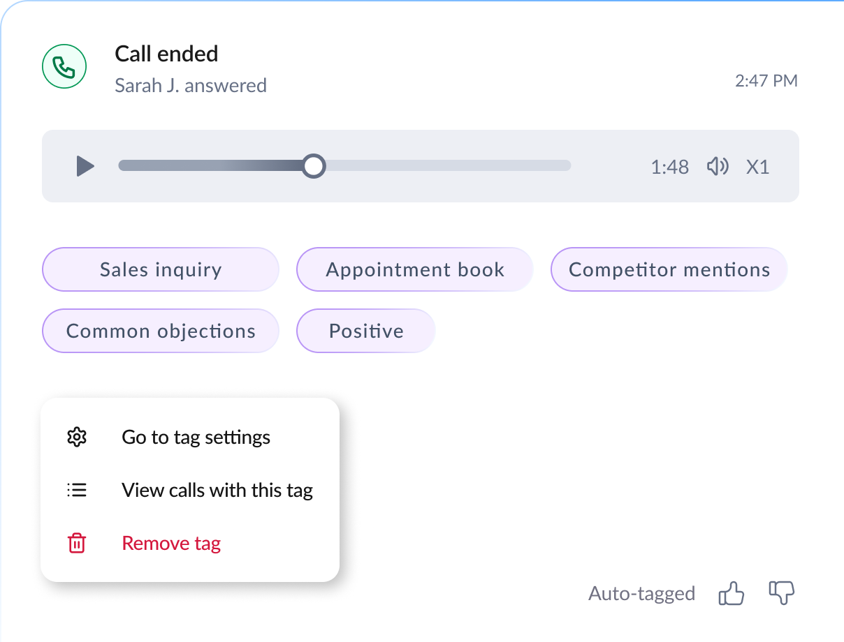 AI call tagging, hands-free